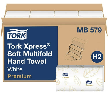 Tork Premium Soft Xpress 2‑Ply Multifold Hand Towels – White with Blue Leaf, 16 Packs × 135 Towels (2,160 Total)