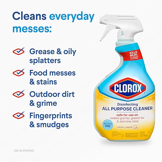 Clorox Disinfecting All-Purpose Cleaner 32 oz & Bathroom Cleaner 30 oz – Household Essentials Multipack, 3 Count Surface & Bathroom Germ-Killing Cleaners