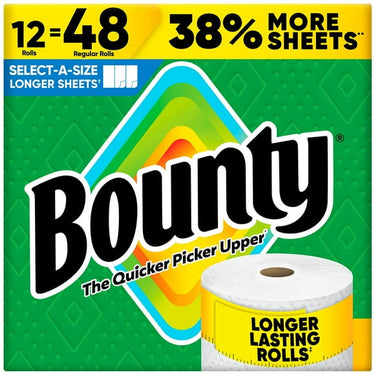 Bounty Select‑A‑Size 2‑Ply Paper Towels – 12 Rolls, 165 Sheets/Roll – Ultra Absorbent & Durable