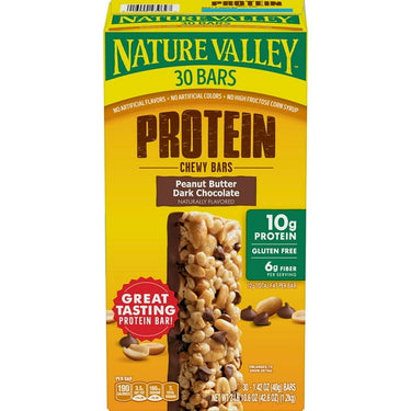 Nature Valley Peanut Butter Dark Chocolate Protein Chewy Bars – 30 Count | Gluten-Free, 10g Protein, Individually Wrapped Healthy Snack