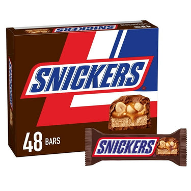 Snickers Milk Chocolate Candy Bars – Full Size 1.86 oz (48-Count Box) | Peanut-Caramel Crisp Chocolate Bar