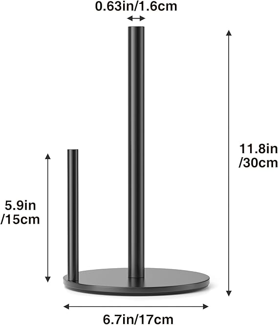 Black Paper Towel Holder – Premium Stainless Steel Kitchen Roll Dispenser with Weighted Base, Countertop Roll Organizer for Easy Tear & Stable Use