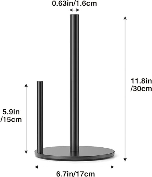 Black Paper Towel Holder – Premium Stainless Steel Kitchen Roll Dispenser with Weighted Base, Countertop Roll Organizer for Easy Tear & Stable Use