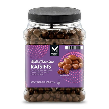 Member’s Mark Milk Chocolate Covered Raisins – 54 oz Bulk Resealable Tub | California Thompson Raisins Coated in Real Milk Chocolate