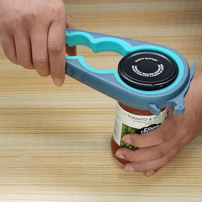 Otstar Jar Opener, Bottle & Can Opener – Multi-Function Lid Remover for Weak Hands, Seniors with Arthritis & Low Strength Users, Easy Grip Design (Blue/Grey)