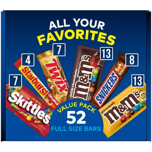 Mars Fundraiser Variety Pack – Full-Size Candy Bars, 52 Count | SNICKERS, M&M’S, TWIX, MILKY WAY & More