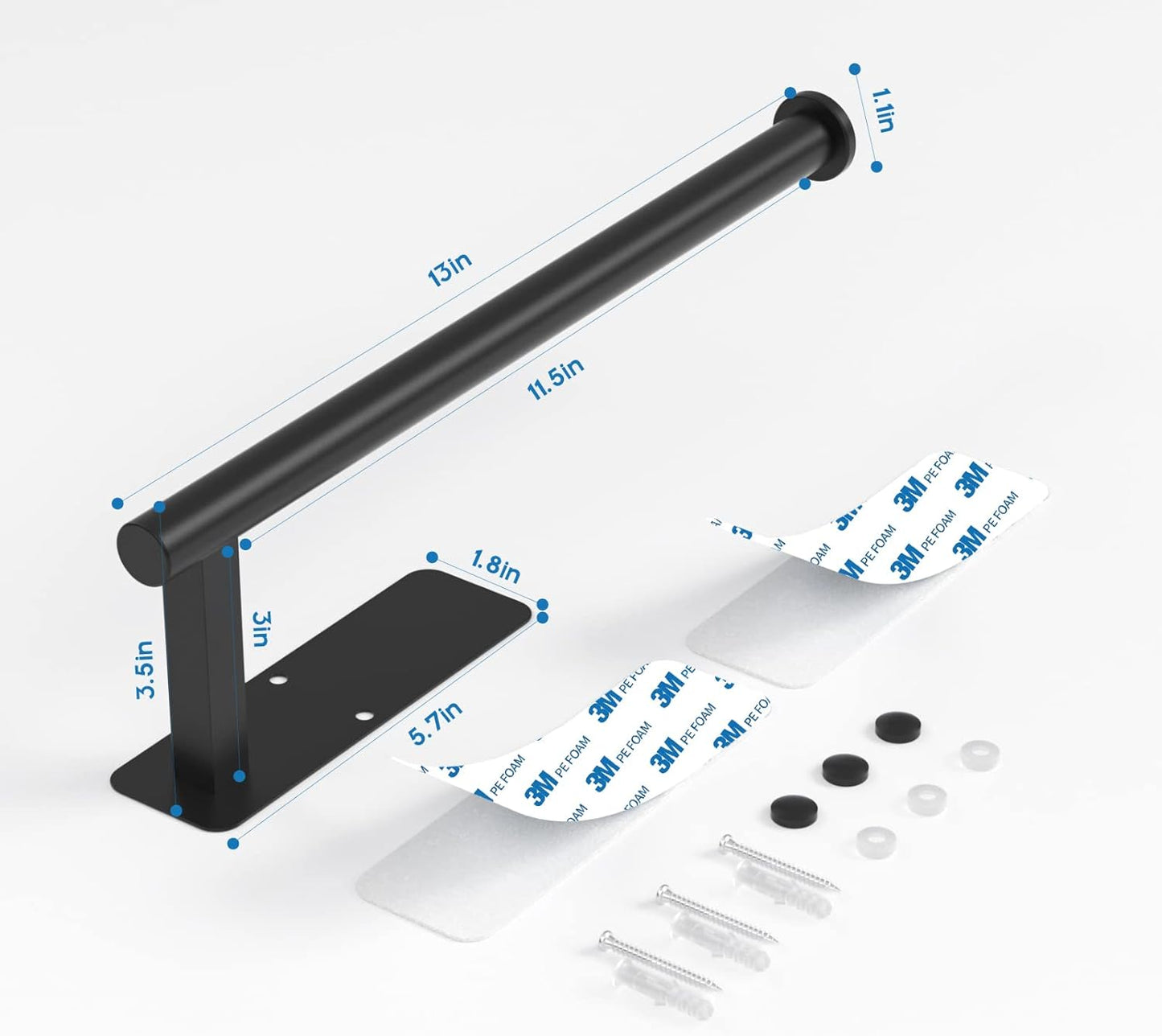 ASTOFLI Paper Towel Holder – 12 Inch Matte Black Self-Adhesive Under Cabinet & Wall Mount Kitchen Towel Rack, 304 Stainless Steel, No Drilling Napkin Holder for RV, Counter & Home Use