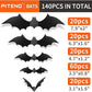 Piteno® 140-Piece Realistic 3D Bat Stickers – PVC Halloween Wall & Window Decals for Spooky DIY Decor