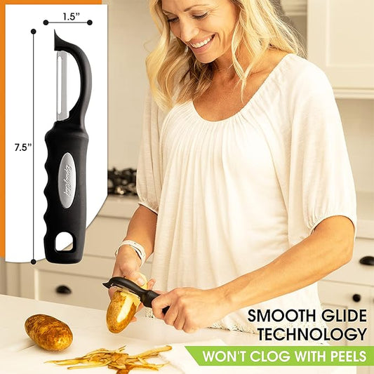 Spring Chef Premium Swivel Vegetable Peeler – Ultra Sharp Stainless Steel Blades with Soft Grip Handle, Perfect Kitchen Peeler for Potatoes, Carrots, Apples & Fruits (Black)