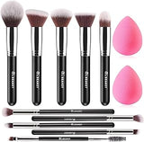 BEAKEY Makeup Brushes Set, Professional Foundation Eyeshadow Concealer Blush Powder Bronzer Applicator, 2 Blender Sponge with Beauty Paper Case