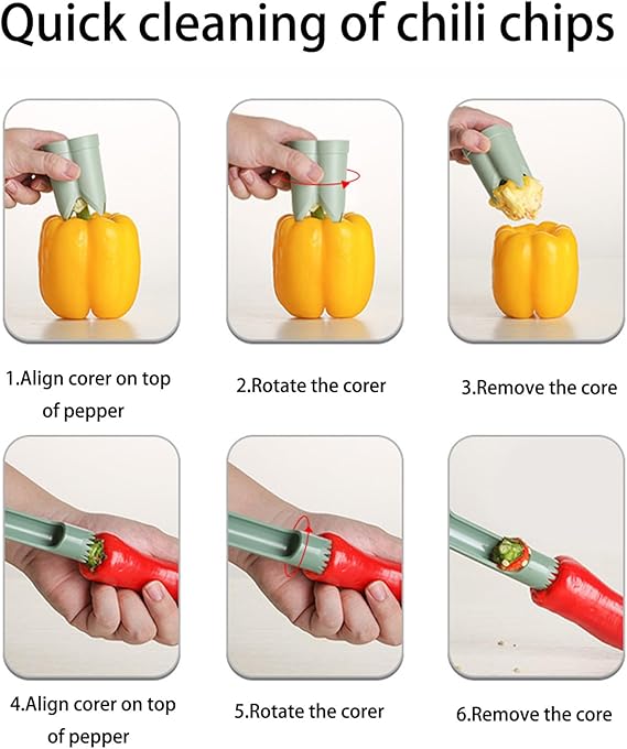 Pepper Seed Corer Remover – 2025 Upgraded 2‑in‑1 Bell Pepper Cutter & Deseeder, Kitchen Prep Made Fast & Efficient (Green)