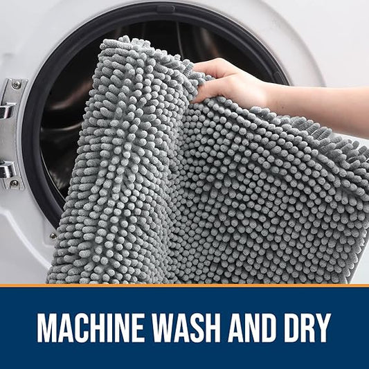 OLANLY Dog Door Mat for Muddy Paws 30x20 – Absorbent Chenille Mud Mat, Quick-Dry Washable Non-Slip Doormat for Dogs, Indoor Entryway Rug for Moisture & Dirt Capture (Grey)