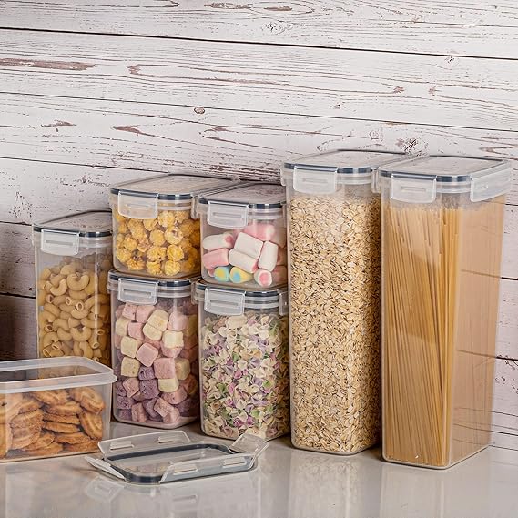 Vtopmart 24-Piece Airtight Food Storage Containers Set – BPA-Free Plastic Pantry Canisters with Locking Lids & Labels for Cereal, Flour, Sugar & Dry Goods (Black)