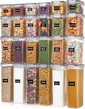 Vtopmart 24-Piece Airtight Food Storage Containers Set – BPA-Free Plastic Pantry Canisters with Locking Lids & Labels for Cereal, Flour, Sugar & Dry Goods (Black)