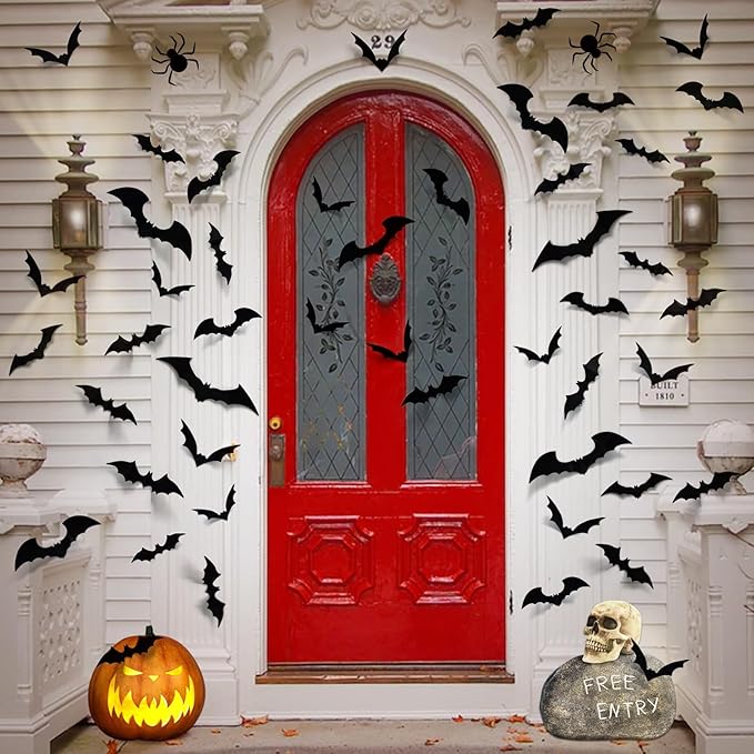 LUDILO 100-Piece 3D Bat Stickers – Halloween Wall & Window Decor, Indoor/Outdoor PVC Bat Decals