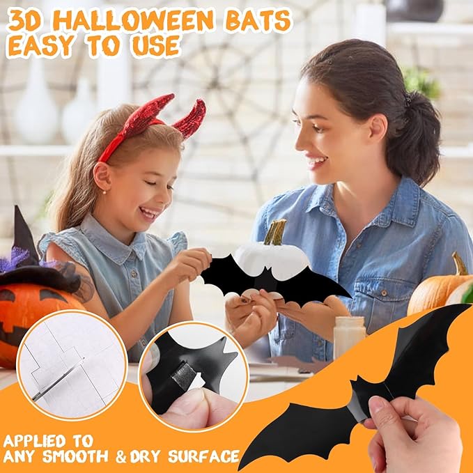 DIYASY 120-Piece 3D Bat Wall Stickers – Waterproof PVC Bat Decals (4 Sizes) for Indoor & Outdoor Halloween Decor