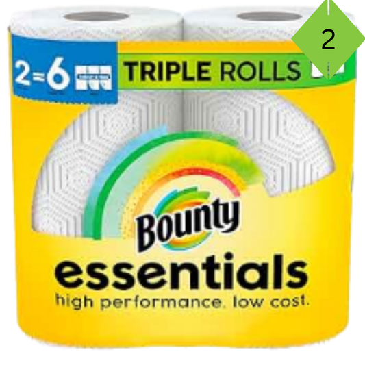 Bounty Essentials Select-A-Size Paper Towels, White – 2 Triple Rolls (Equal to 6 Regular Rolls), Strong & Absorbent Household Paper Towels