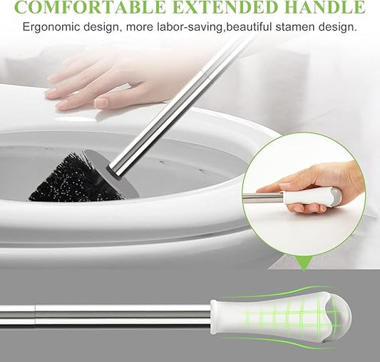 Compact Toilet Brush & Holder – Space-Saving Bathroom Cleaning Tool with Stainless Steel Handle, Drip-Proof Storage & Deep Cleaning Nylon Bristles (White & Grey)