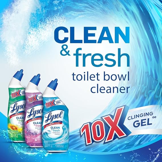 Lysol Toilet Bowl Cleaner Gel – 24 oz Forest Rain Scent, Powerful Stain Removal & Disinfecting Gel for Toilet Cleaning and Germ Protection