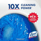 Lysol cleaning product with blue liquid and text highlighting cleaning power and germ-killing capabilities.