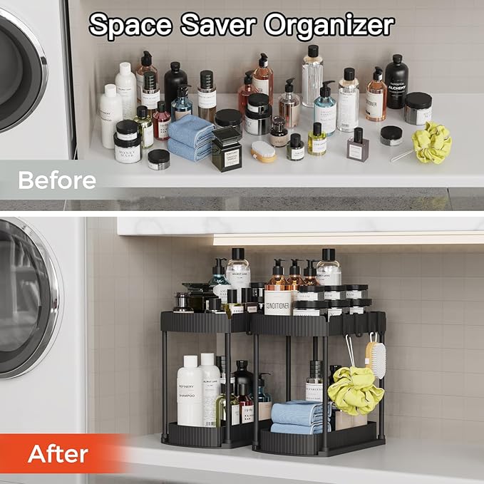 2 Pack Multi-Purpose Pull-Out Storage Organizers – 12.8 in, Black | Under-Sink & Cabinet Storage Solution