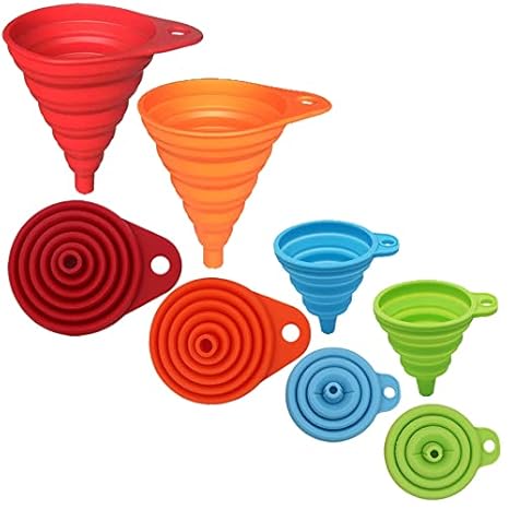 KongNai 4-Pack Foldable Silicone Funnels – Small & Large Food-Grade Collapsible Kitchen Funnel Set for Liquids & Dry Ingredients Transfer
