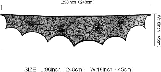 AerWo Halloween Fireplace Mantle Scarf – Black Lace Spiderweb, 18″ × 96″ | Gothic Chic Halloween Decor