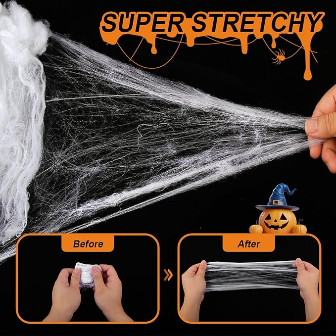 Land Guard 1000 sq ft Stretch Spider Web + 50 Fake Spiders | Indoor/Outdoor Halloween Cobweb Decor