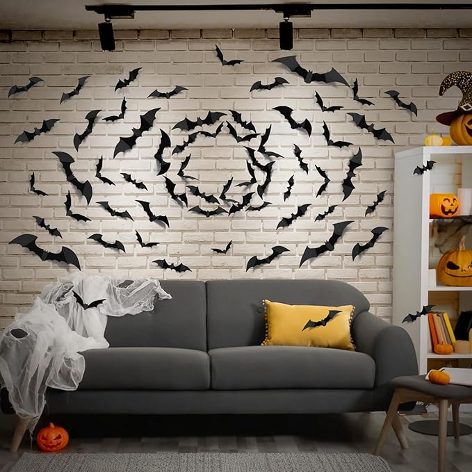 LUDILO 100-Piece 3D Bat Stickers – Halloween Wall & Window Decor, Indoor/Outdoor PVC Bat Decals