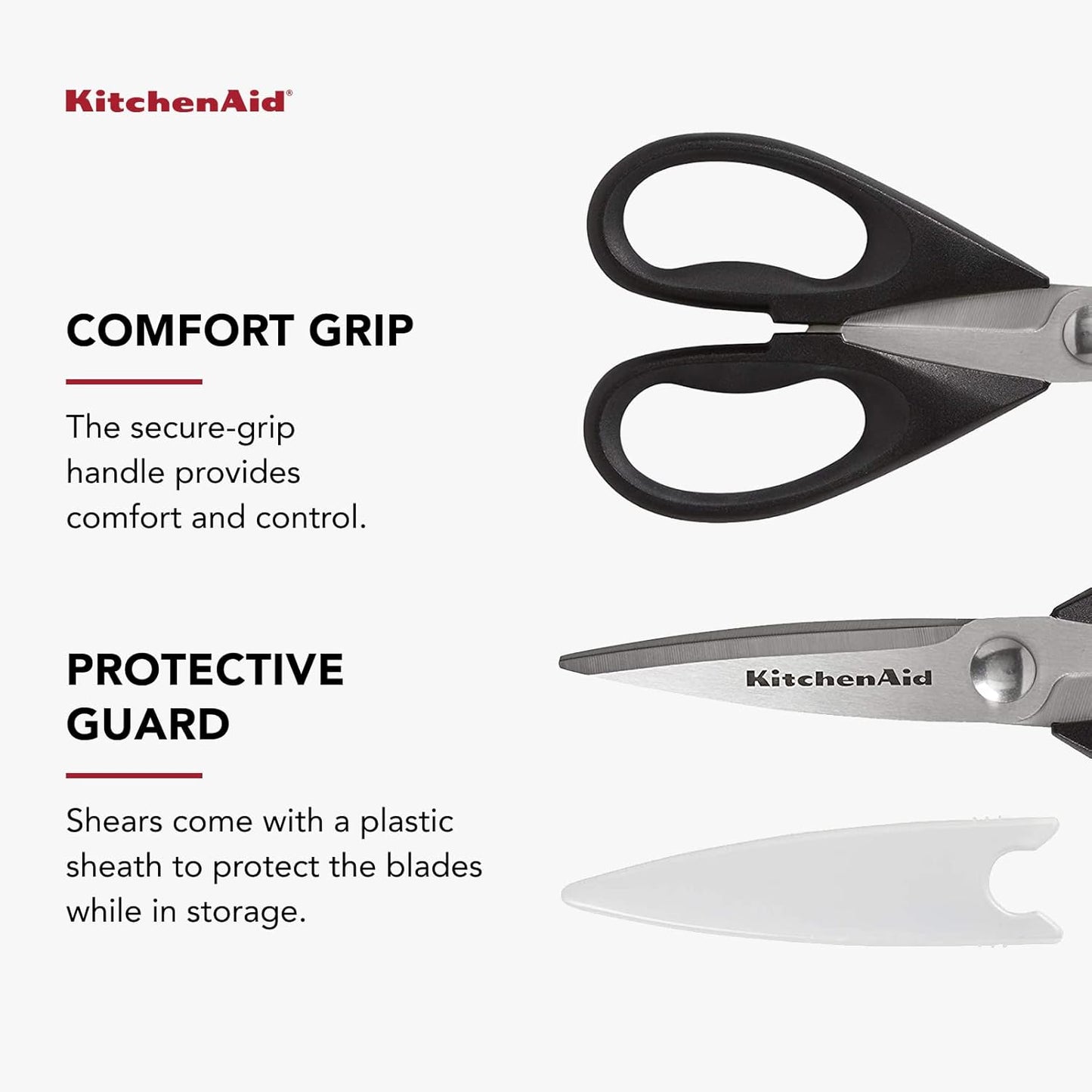 KitchenAid All-Purpose Kitchen Shears – 8.72″ | Soft-Grip, Protective Sheath, Stainless Steel, Dishwasher-Safe