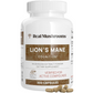 Supplement bottle labeled 'Real Mushrooms Lion's Mane Cognition' on a white background