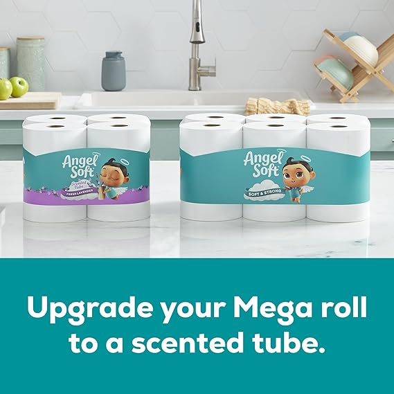 Angel Soft Toilet Paper, 16 Mega Rolls = 64 Regular Rolls – Soft & Strong 2-Ply Toilet Tissue for Everyday Comfort