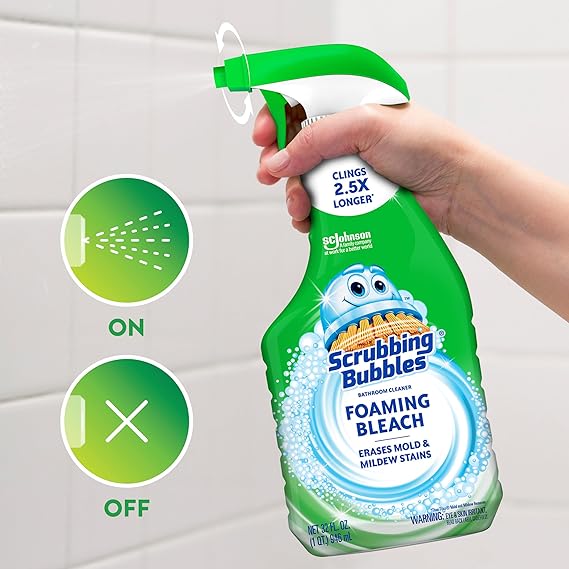 Scrubbing Bubbles Foaming Bleach Bathroom & Shower Cleaner – Mold & Mildew Stain Remover Disinfectant Spray, 32oz