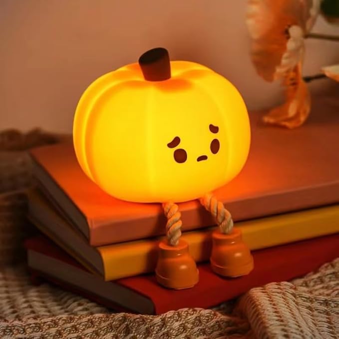 Pumpkin Night Light – Silicone LED Rechargeable, 3-Level Dimmable Touch Lamp | Cute Nursery, Halloween Desk & Bedside Décor