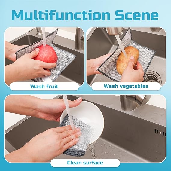 Forggon 12 Pcs 3-Layer Metal Dish Cloth – No Scratch, No Odor Multipurpose Cleaning Rags