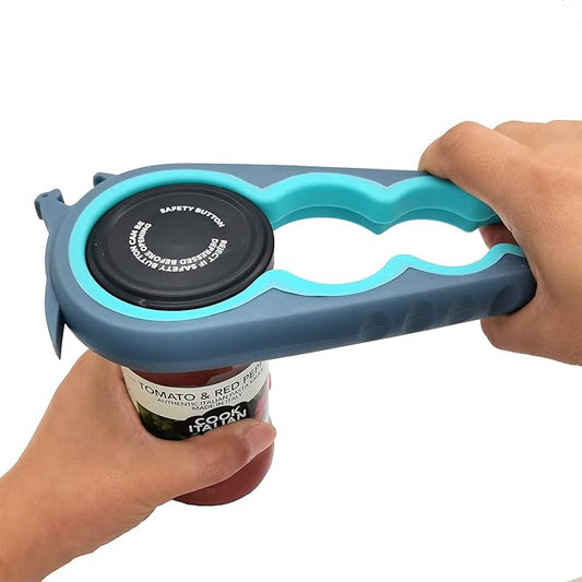 Otstar Jar Opener, Bottle & Can Opener – Multi-Function Lid Remover for Weak Hands, Seniors with Arthritis & Low Strength Users, Easy Grip Design (Blue/Grey)