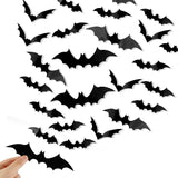 DIYASY 120-Piece 3D Bat Wall Stickers – Waterproof PVC Bat Decals (4 Sizes) for Indoor & Outdoor Halloween Decor
