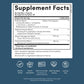 Supplement facts label with detailed ingredient information on a blue background