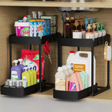 2 Pack Multi-Purpose Pull-Out Storage Organizers – 12.8 in, Black | Under-Sink & Cabinet Storage Solution