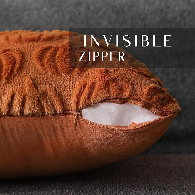 DFXSZ Fall Throw Pillow Covers 2-Pack – 18″×18″ Rustic Pumpkin & Autumn Faux Fur Wool Blend Cushion Covers for Sofa, Bedroom & Living Room Decor