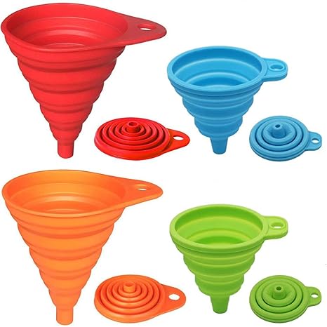 KongNai 4-Pack Foldable Silicone Funnels – Small & Large Food-Grade Collapsible Kitchen Funnel Set for Liquids & Dry Ingredients Transfer