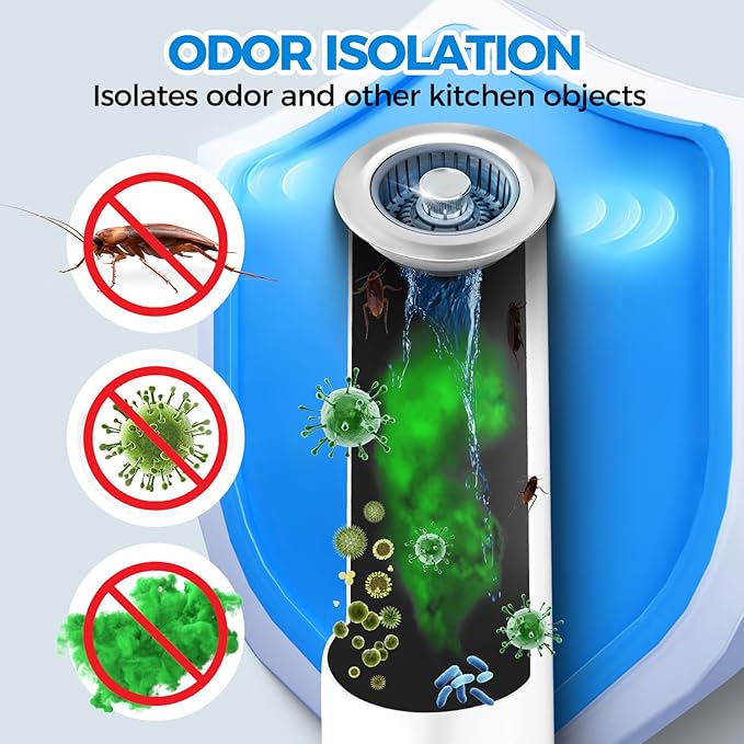 3-in-1 Stainless Steel Kitchen Sink Drain Strainer & Stopper With Anti-Clogging Basket | Fits US Standard 3½-Inch Drain Holes, Pop-Up Stopper & Drain Plug