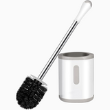 Compact Toilet Brush & Holder – Space-Saving Bathroom Cleaning Tool with Stainless Steel Handle, Drip-Proof Storage & Deep Cleaning Nylon Bristles (White & Grey)