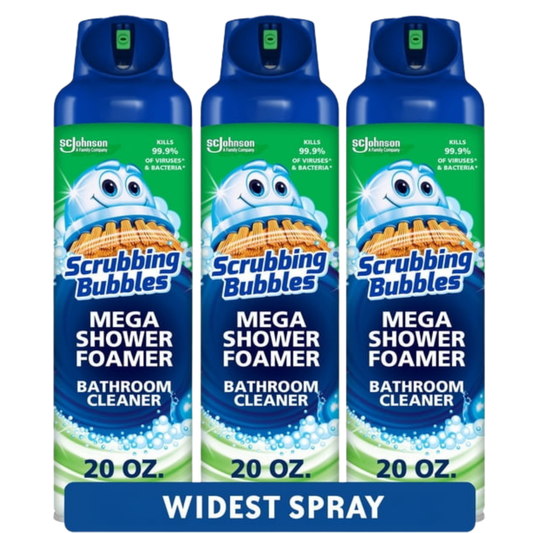 Scrubbing Bubbles Mega Shower Aerosol Disinfectant Spray 20 oz (3 Pack) – Rainshower Scent Bathroom Cleaner for Soap Scum, Limescale & Germs