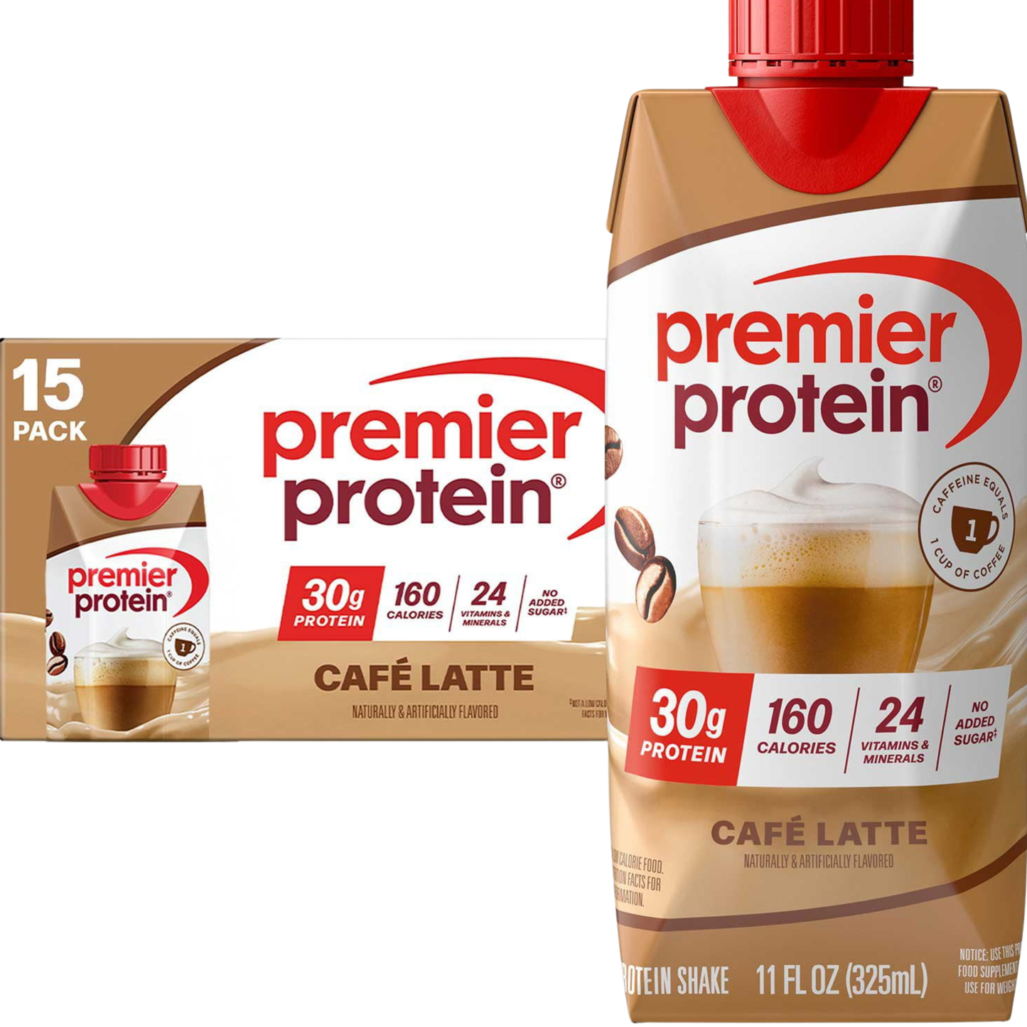 Premier Protein 30g High Protein Shake, Café Latte 11 fl. oz., 15 pk.
