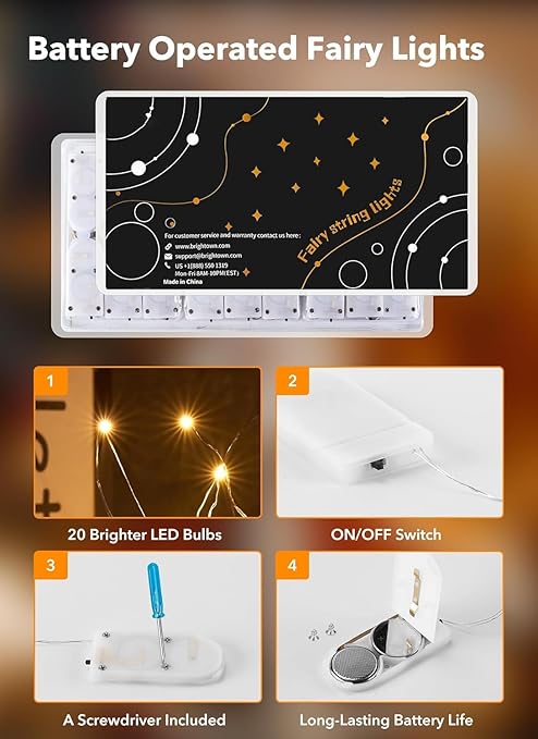 Brightown 12-Pack LED Fairy Lights – 7 ft Battery-Operated Waterproof Silver Wire String Lights (20 Warm White LEDs) for Wedding, Party, Bedroom & Holiday Décor