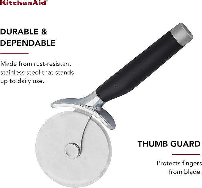 KitchenAid Classic Pizza Wheel – 9-Inch Sharp Stainless Steel Blade with Finger Guard & Comfort Grip Handle, Dishwasher Safe Pizza Cutter for Crusts, Pies & More (Black)