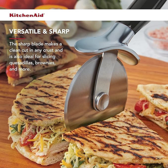 KitchenAid Classic Pizza Wheel – 9-Inch Sharp Stainless Steel Blade with Finger Guard & Comfort Grip Handle, Dishwasher Safe Pizza Cutter for Crusts, Pies & More (Black)