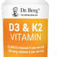 Dr. Berg's Vitamin D3 K2 Supplement with MCT Oil – High Potency 10,000 IU D3 + 100 mcg K2 – 120-Day Supply
