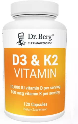Dr. Berg's Vitamin D3 K2 Supplement with MCT Oil – High Potency 10,000 IU D3 + 100 mcg K2 – 120-Day Supply
